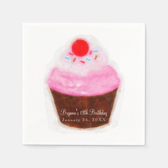 Stor Cupcake & Körsbär Vattenfärg Festa Pappersservett (Framsidan)