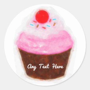 Stor Cupcake & Körsbär Vattenfärg Partfavor Runt Klistermärke