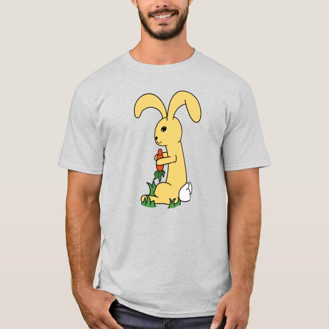 Stor Cute Gult Tecknad Bunny Holding A Carrot T Shirt (Framsida)