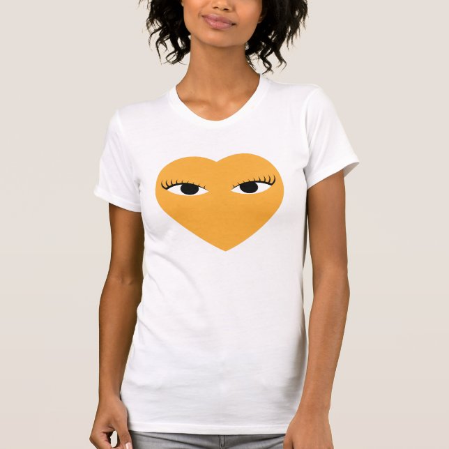 Stor Cute Heart med Ögon på White T Shirt (Framsida)