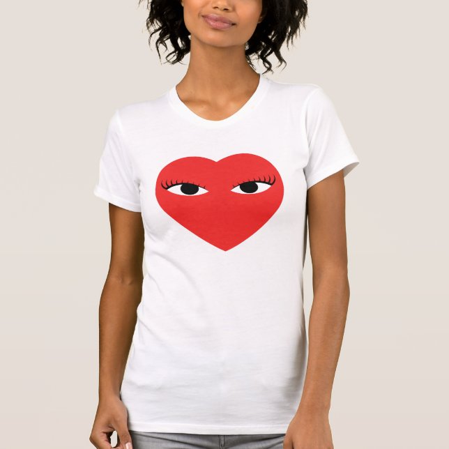 Stor Cute Red Heart med Öga på vit T-skikt T Shirt (Framsida)
