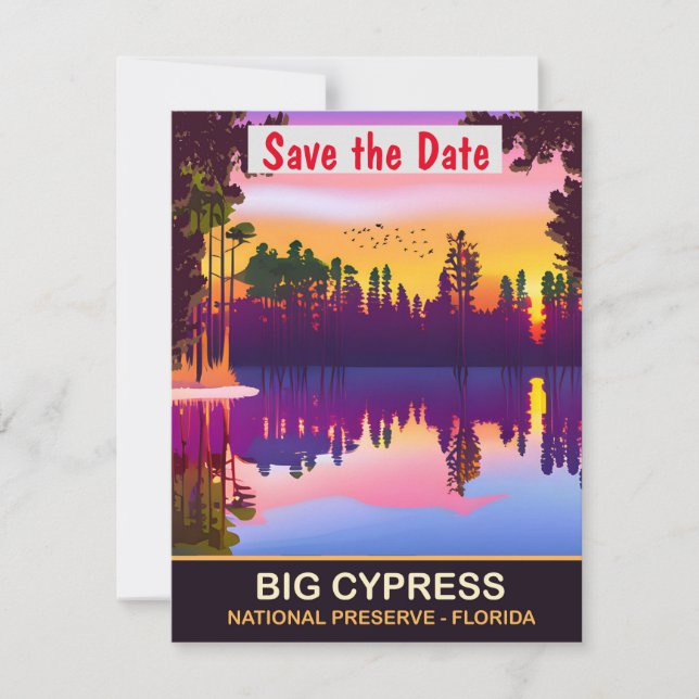 Stor Cypress Florida Naturbröllopsinbjudan Spara Datumet (Framsida)