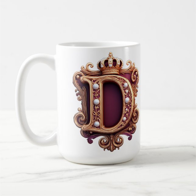 Stor D-monogram på röd sammetsbakgrund Kaffemugg (Vänster)