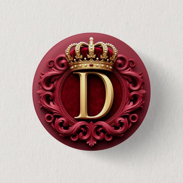 Stor D-monogram på röd sammetsbakgrund Knapp (Framsida)