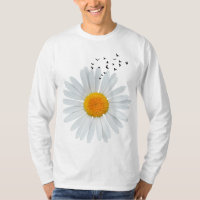 Stor Daisy Blommor med Flocket av flygande fåglar.