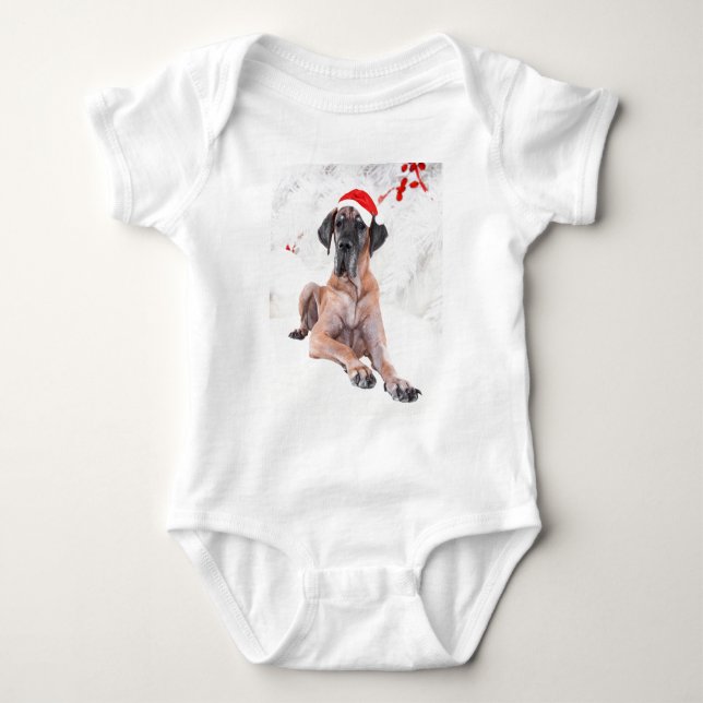 Stor Dansk Hund Hatt Merry Christmas Tee Shirt (Framsida)
