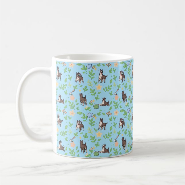 Stor Dansk Kaffe Mugg Vår Blommig Kawaii Hund (Vänster)