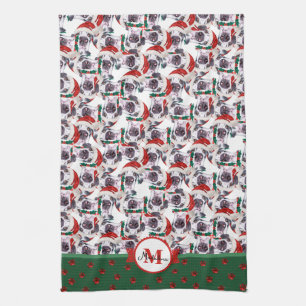 Stor Dansk Mönster Monogram Jul Hund Kökshandduk
