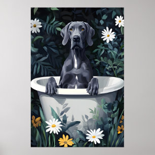 Stor Danski Hund i Badkar Poster, Rolig Hund Poste Poster
