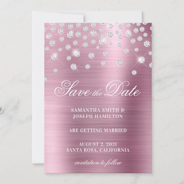 Stor Diamond Confetti Rosa Ombre Foil Spara Datumet (Framsida)