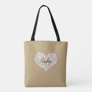 Stor Diamond Heart, Guld Monogram, skript Namn Tygkasse
