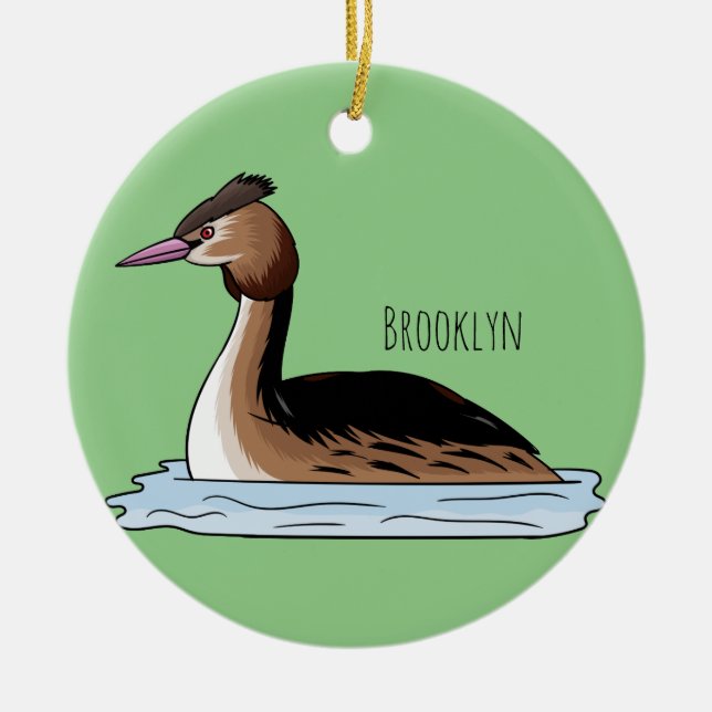 Stor dopping fågel tecknad illustration julgransprydnad keramik (Framsidan)