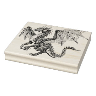 Stor Dragon Wood Art Rubber Frimärke Stämpel