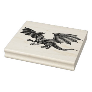 Stor Dragon Wood Art Rubber Frimärke Stämpel