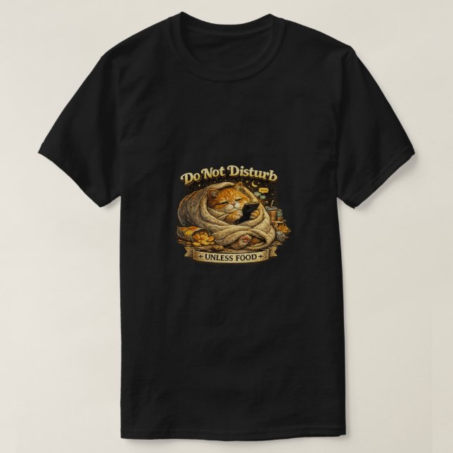 Stör Ej Om Inte Mat Rolig Katt T-Shirt (Design framsida)