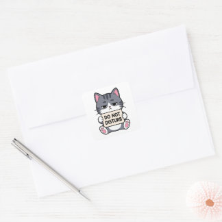 Stör Ej | Rolig Grinig Kawaii Katt Fyrkantigt Klistermärke