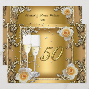 Stor elegant guld 50-års bröllopsjubileumsfest inbjudningar