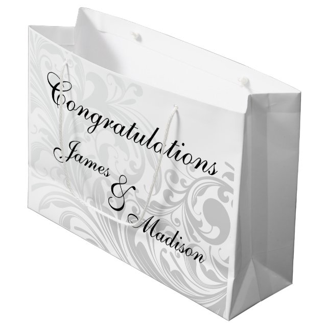 Stor Elegant Swirl Gift Bag - Silver (Framsidan Vinklad)