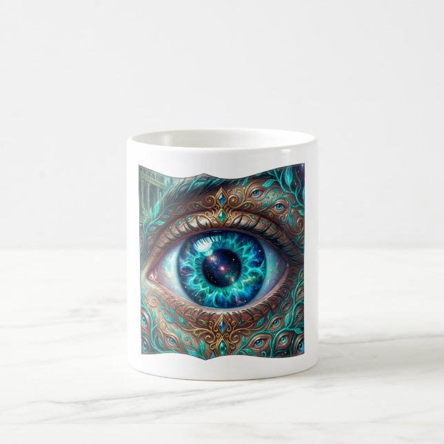 Stor elektrisk blå öga i fantasiscen kaffemugg (Center)