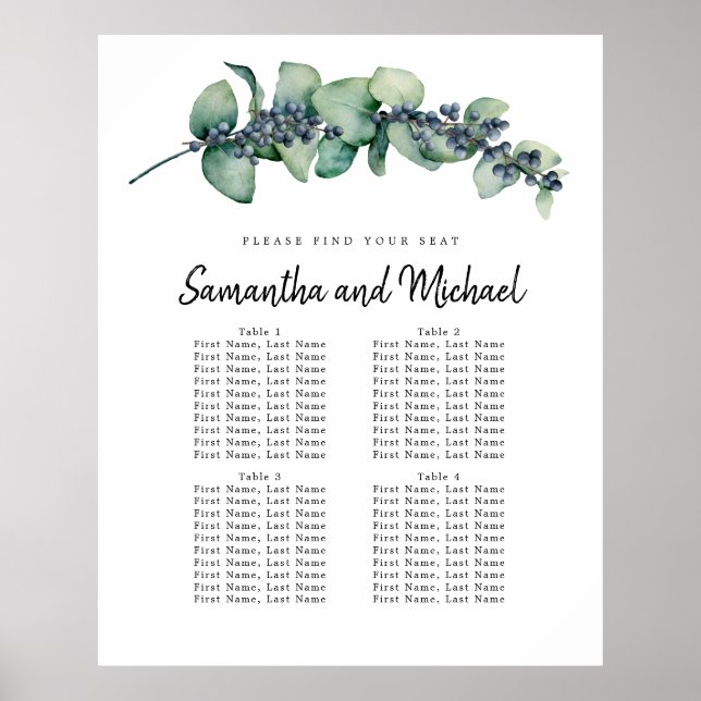 Stor Eucalyptus Berry 4-Bord sätesdiagram Poster (Framsidan)