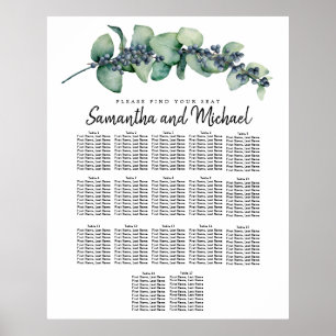Stor eukalyptus Botanical 17-Bord-sittplatsplan Poster