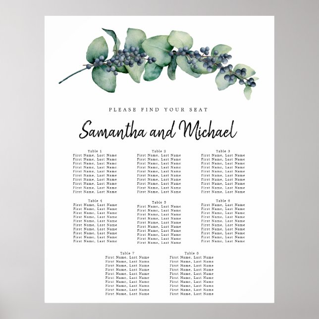 Stor eukalyptus Botanical 8-Bord-sätesdiagram Poster (Framsidan)