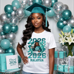 Stor Examensenergi 2026 Svart Tjej Teal Glam T Shirt