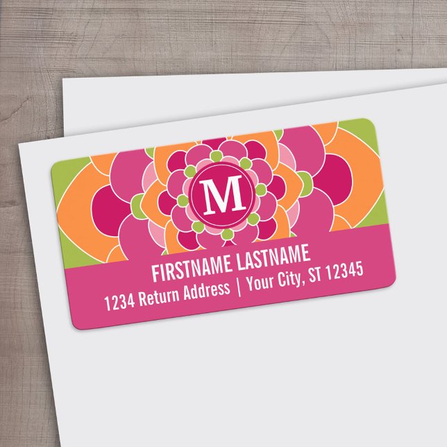 Stor färglös blomdesign med monogram adressetikett (Custom Address Label)