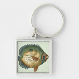 Stor färglös fisk fyrkantig silverfärgad nyckelring