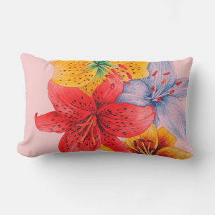 stor, färglös, liladedesign, samtida blomma lumbarkudde