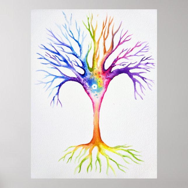 Stor färgrik neuronal träd poster (Framsidan)