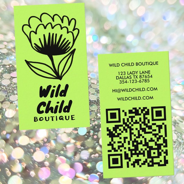 STOR FET BLOMNING Rustik Minimal Floral QR-kod Visitkort (BIG BOLD BLOOM Rustic Minimal Floral QR code Business Card
)