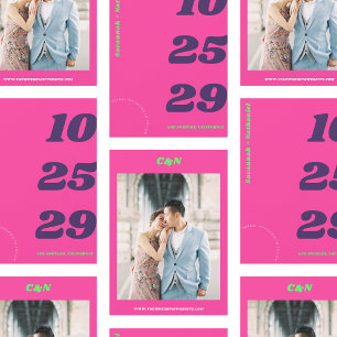 Stor & fet datum Hot Pink Retro fotobryllop Spara Datumet