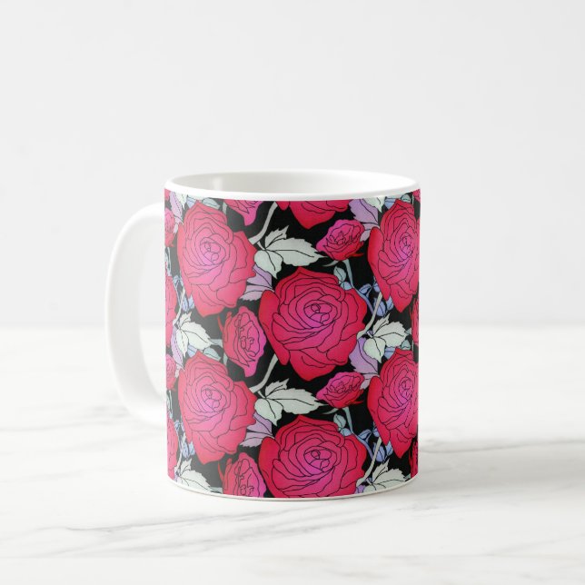 Stor fetstilt Röd ros - bakgrund Kaffemugg (Framsida vänster)