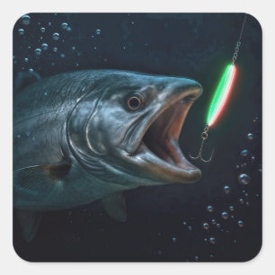 Stor fisk med neonlockbete fyrkantigt klistermärke