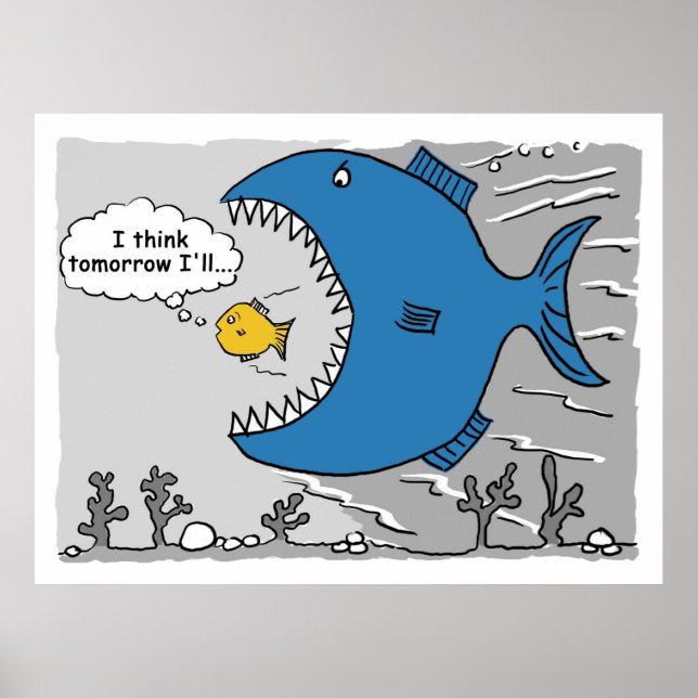 Stor fisk som ska äta en mindre fisk poster (Framsidan)