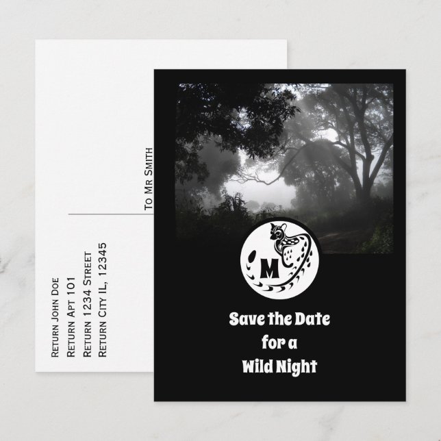 Stor fläckig genet Silhouette Monogram Photo Inbjudan Vykort (Fram/baksida)