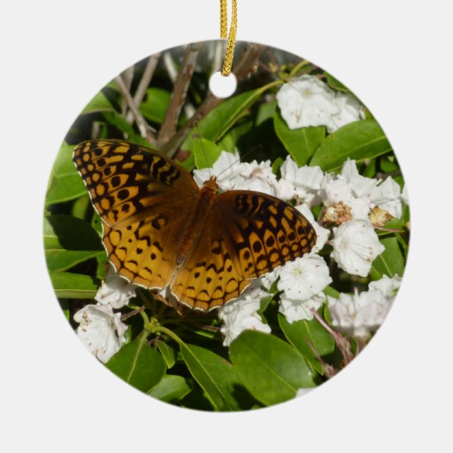 Stor fläckig pärlemorfjäril på Mountain Laurel Julgransprydnad Keramik (Framsidan)
