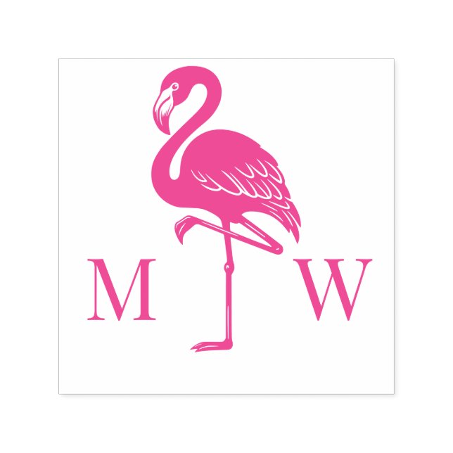 Stor Flamingo Par Bröllop 2 Initial Monogram Självfärgande Stämpel (Design)