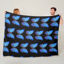 Stor Fleece Blanket Blue Butterflies/Black