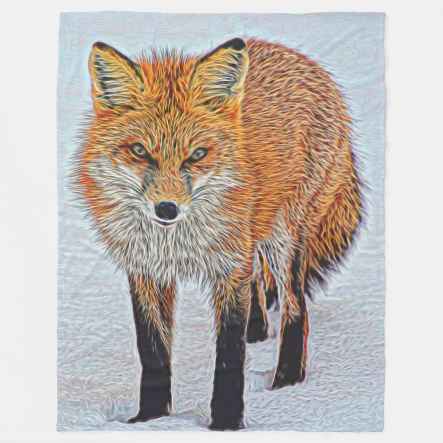 Stor Fleece Blanket med vackert Fox Artwork (Framsidan)