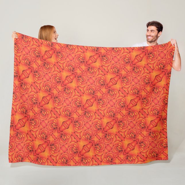 Stor Fleece Blanket Orangen Begonia Mönster (På plats)