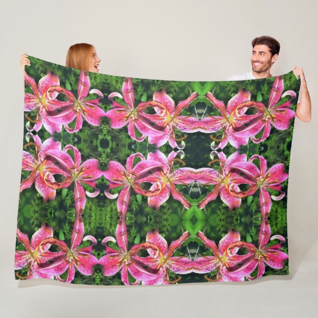 Stor Fleece Blanket Rosa Lilies (På plats)