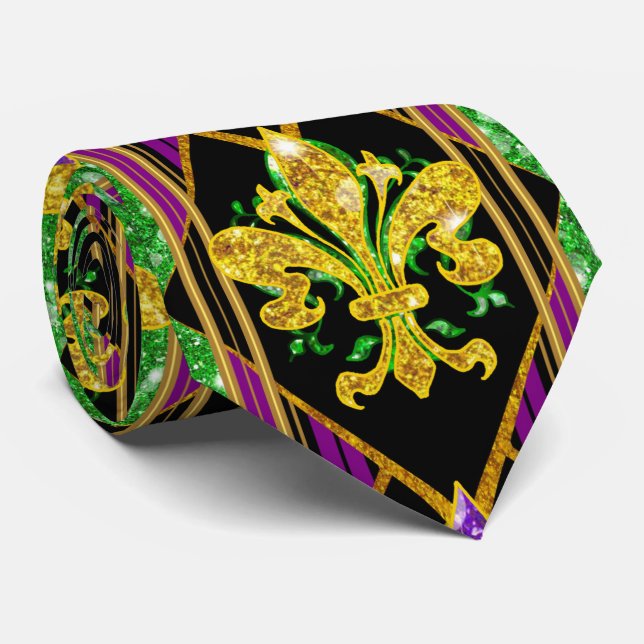 Stor Fleur de Lis-randig Mardi Gras-halsduk Slips (Rullad)