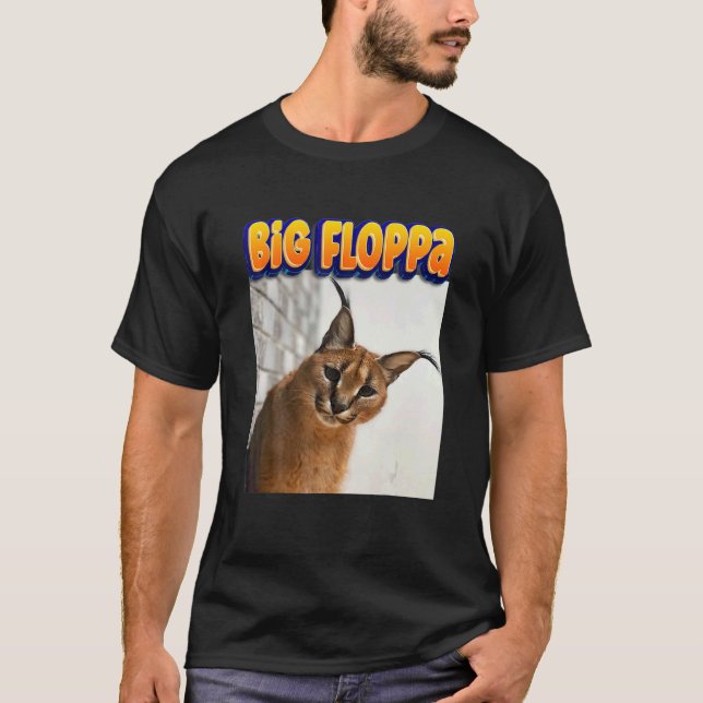 Stor Floppa Meme Katt T Shirt (Framsida)
