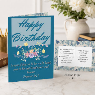 Stor födelsedag mamma blå blomster präglad text  kort