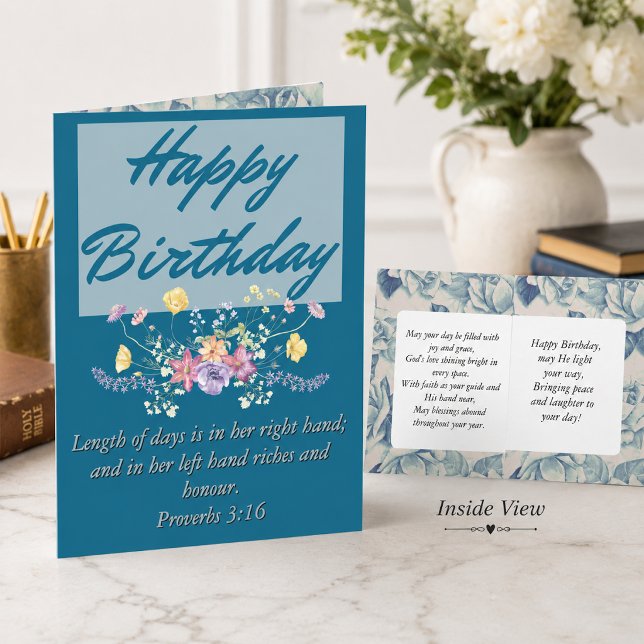 Stor födelsedag mamma blå blomster präglad text  kort (Skapare uppladdad)