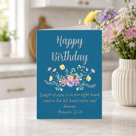 Stor födelsedag mamma blå blomster präglad text kort