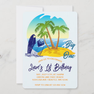 Stor Födelsedags Pojke Strand Tema Personligt Namn Inbjudningar