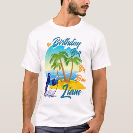 Stor Födelsedags Pojke Strand Tema Personligt Namn T Shirt
